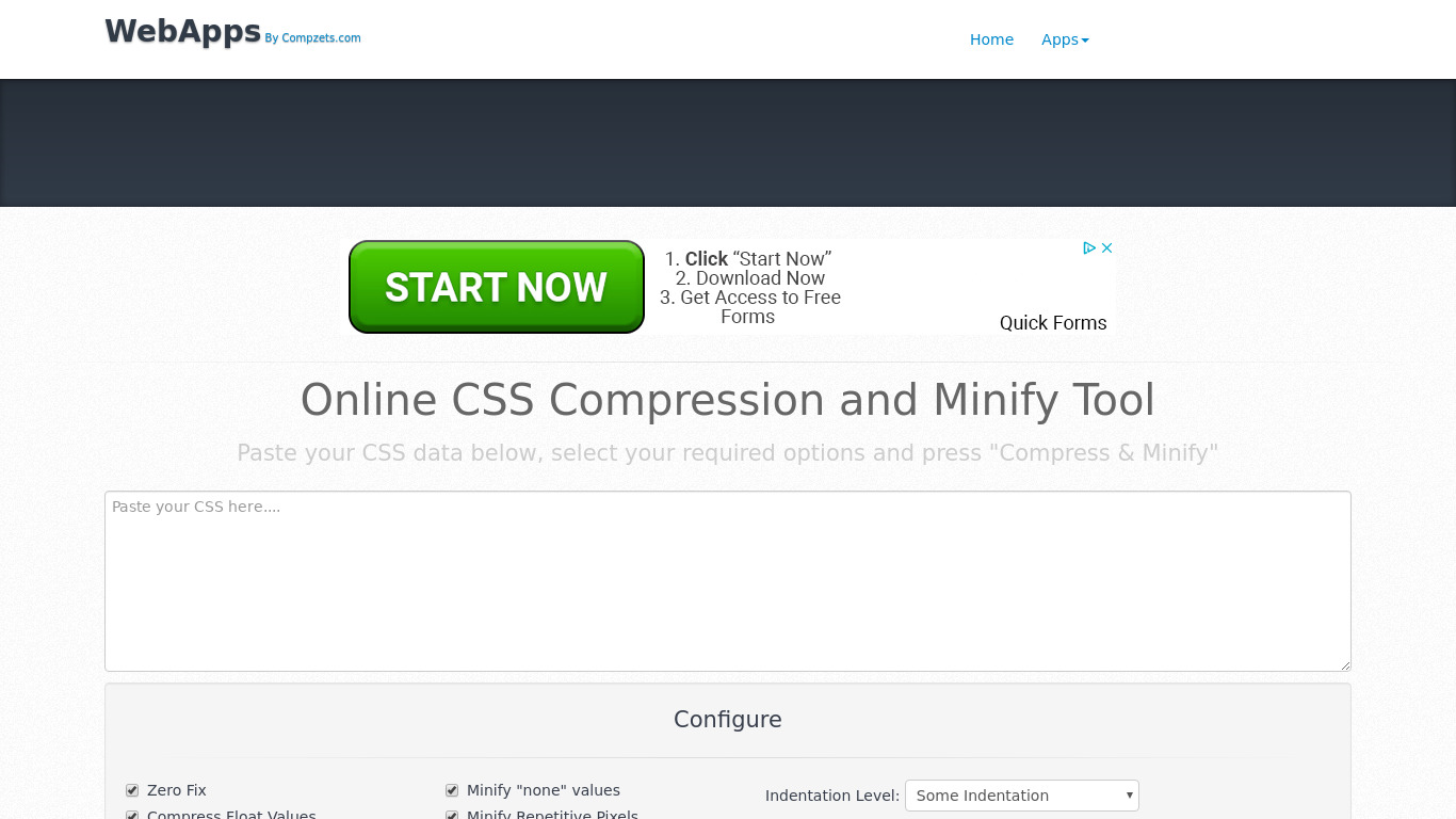 CSS Compressor and Minifier Landing page