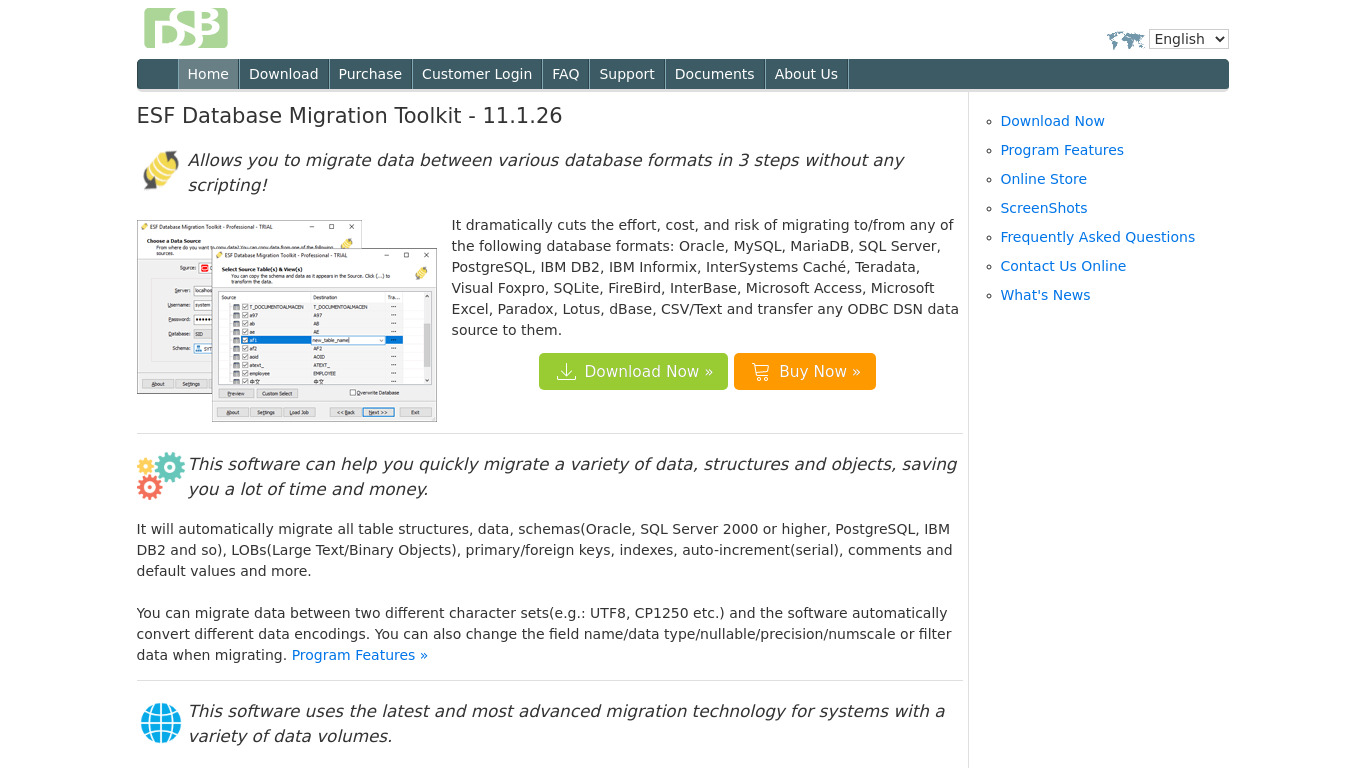 ESF Database Migration Toolkit Landing page