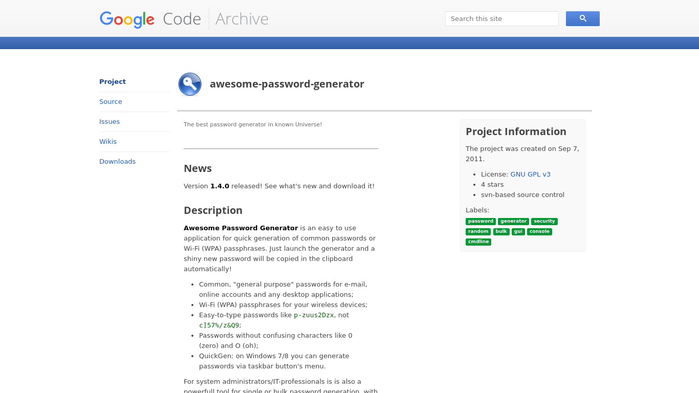 Awesome Password Generator Landing page