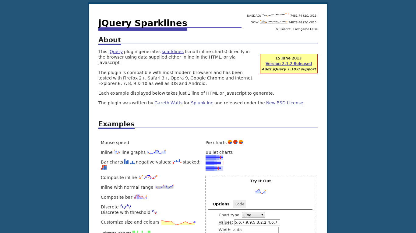 jQuery Sparklines Landing page