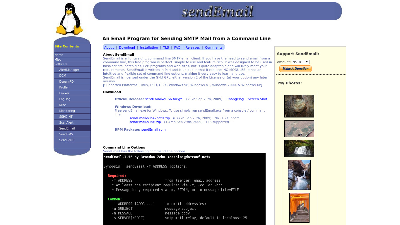 sendEmail Landing page