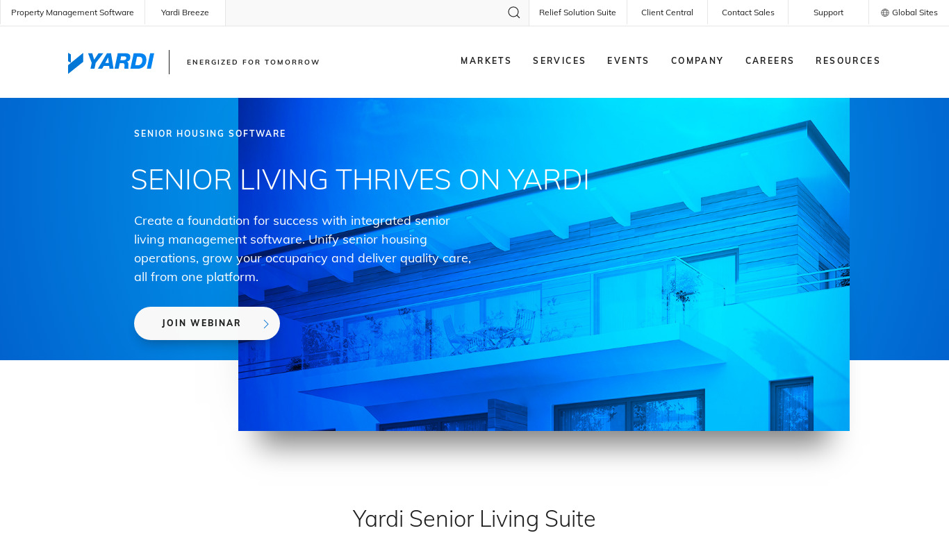 Yardi Senior Living Suite Landing page