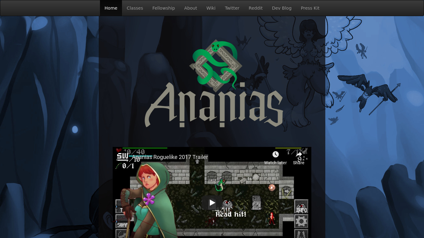 Ananias Roguelike Landing page