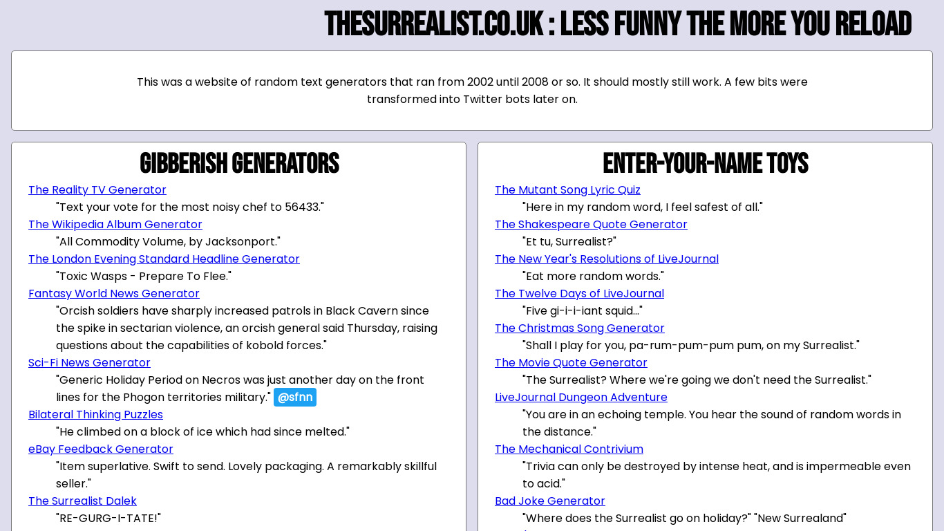The Surrealist Landing page