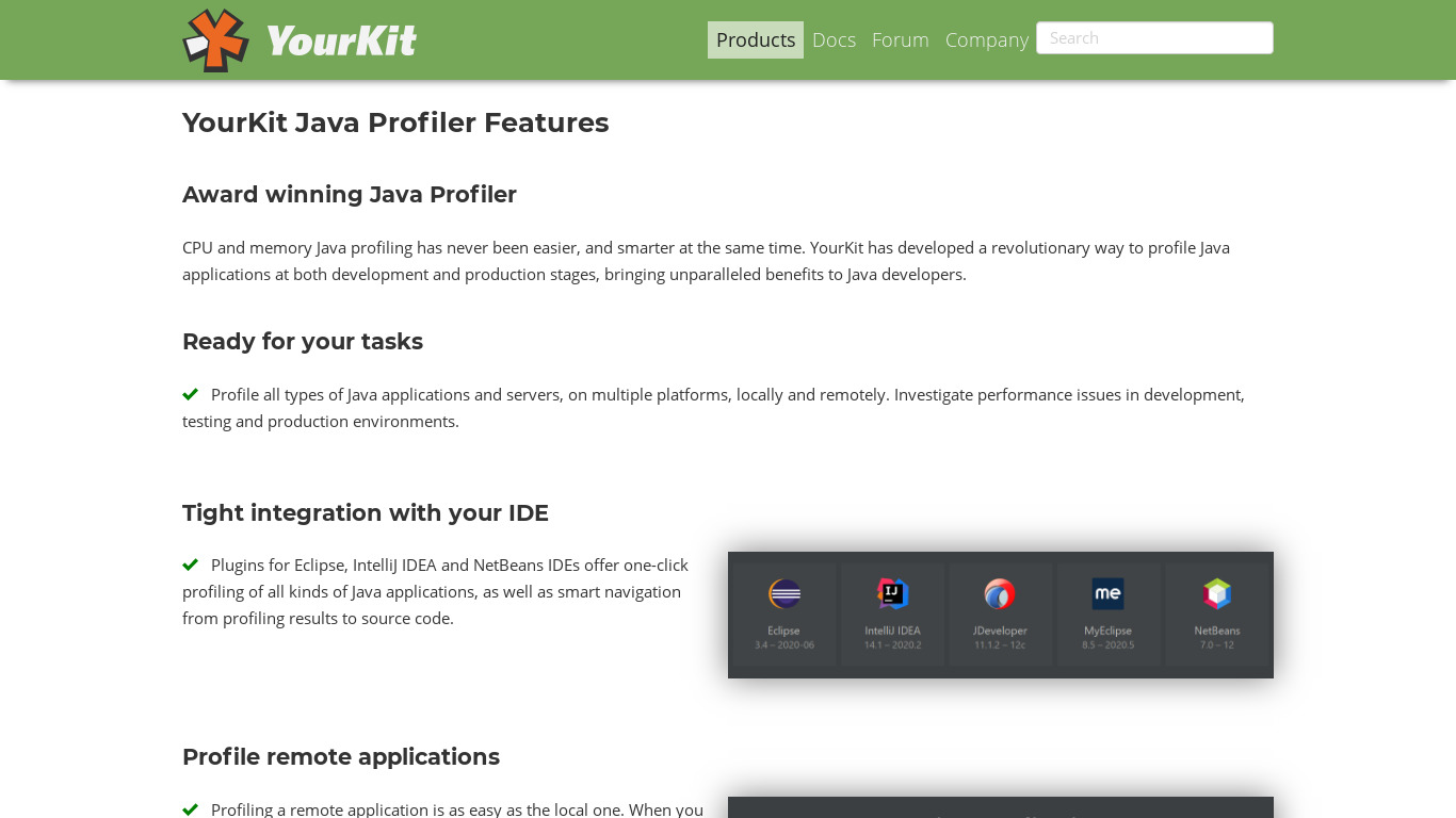 YourKit Java Profiler Landing page