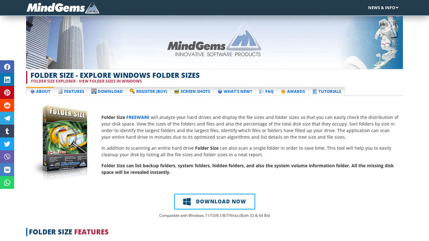 MindGems Folder Size Landing Page