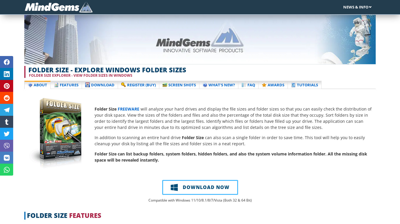 MindGems Folder Size Landing page