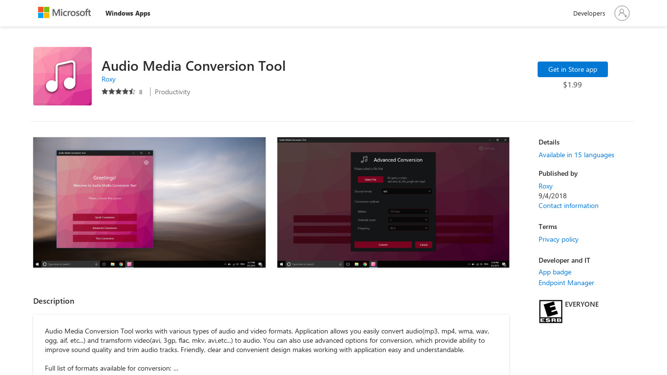 Audio Media Conversion Tool Landing page