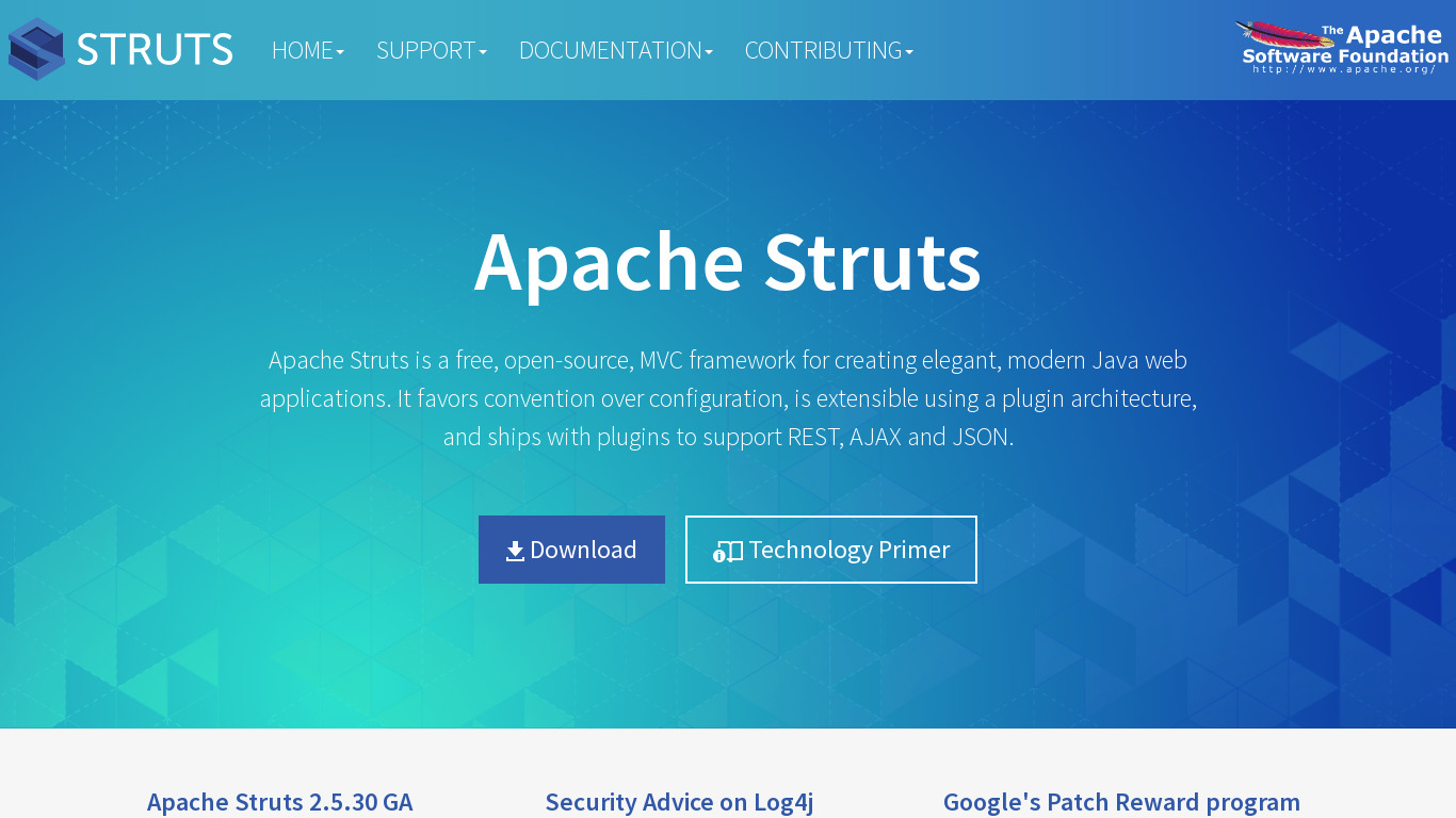 Apache Struts Landing page