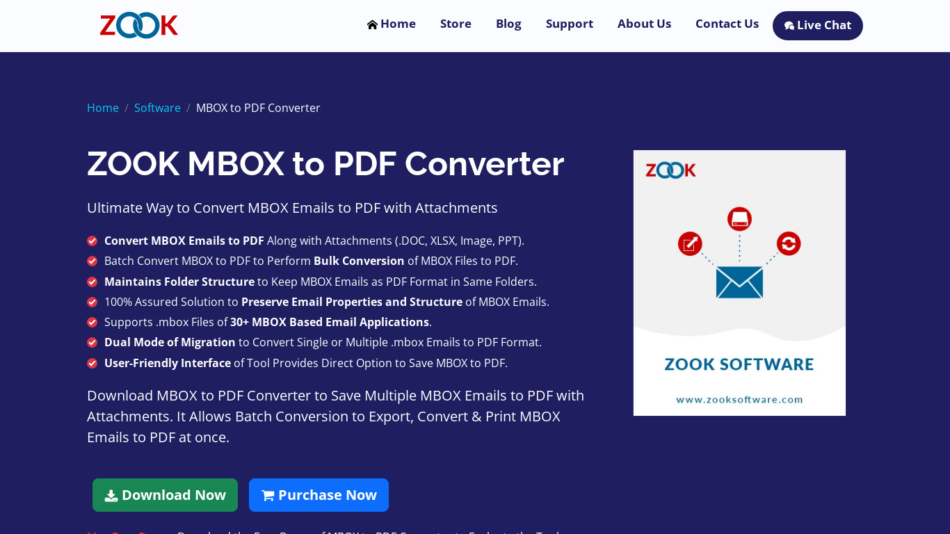 ZOOK MBOX to PDF Converter Landing page