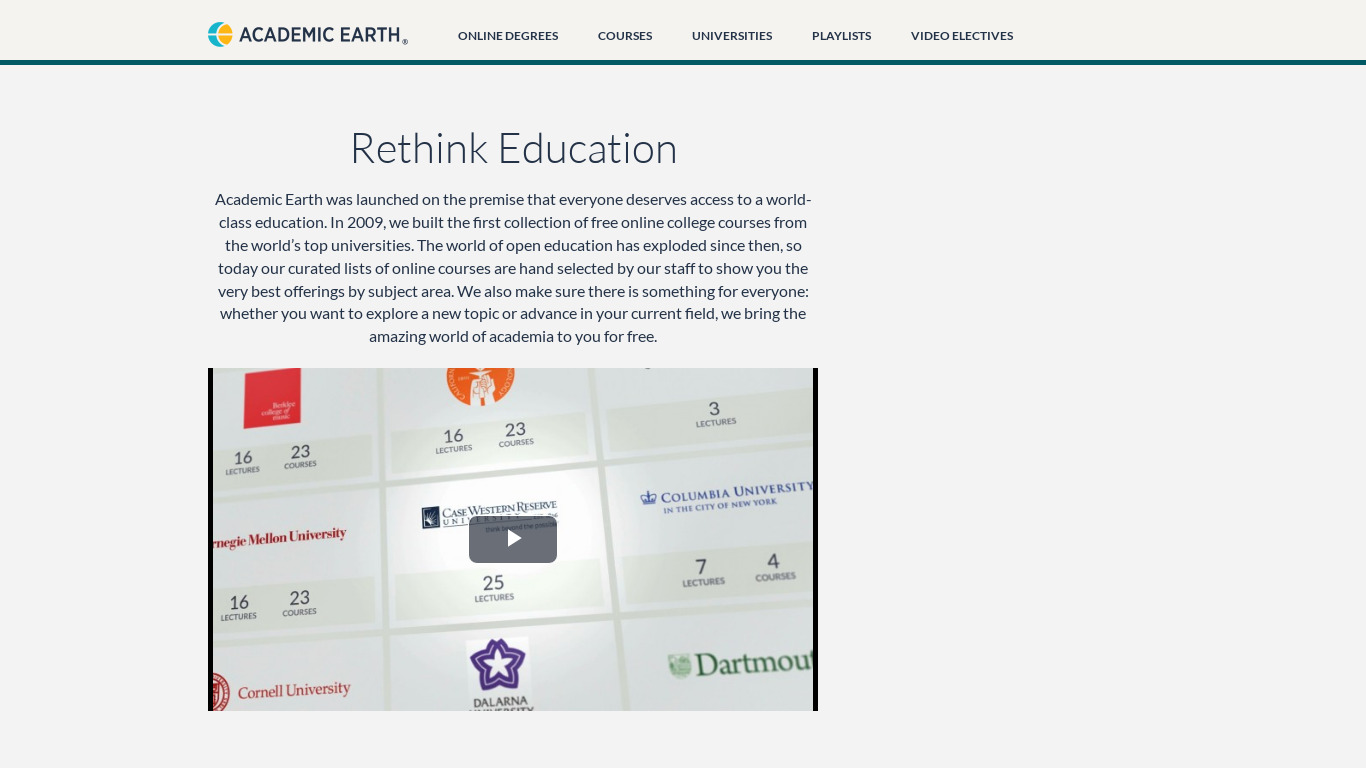 Academic Earth Landing page