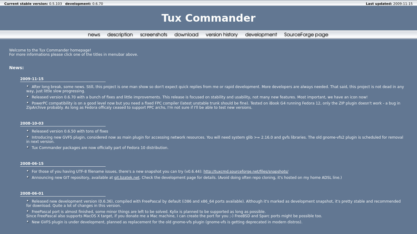 Tux Commander Landing page