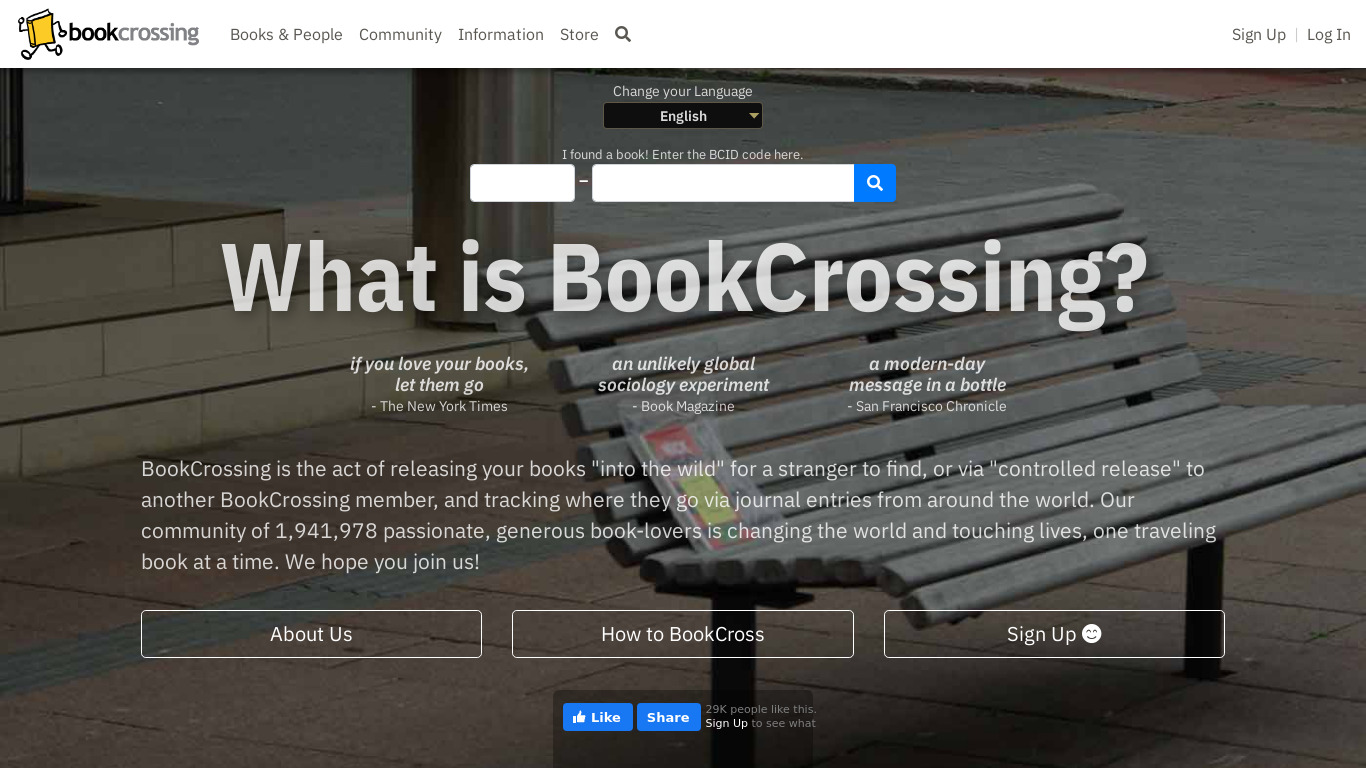 BookCrossing.com Landing page