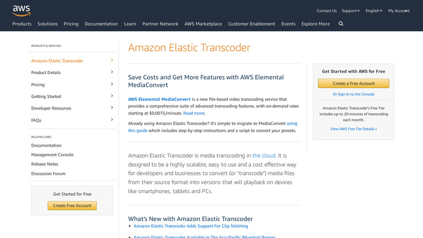 Amazon Elastic Transcoder Landing Page