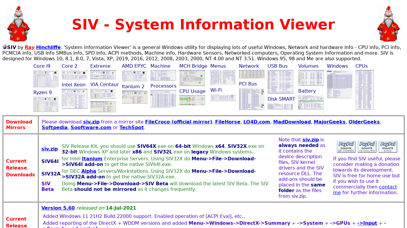 SIV - System Information Viewer Landing page