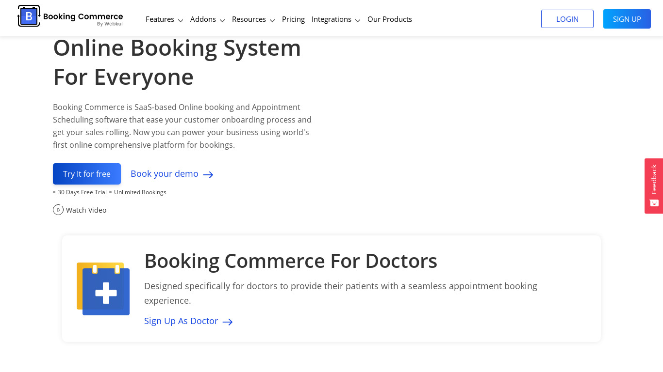 Booking Commerce Landing page