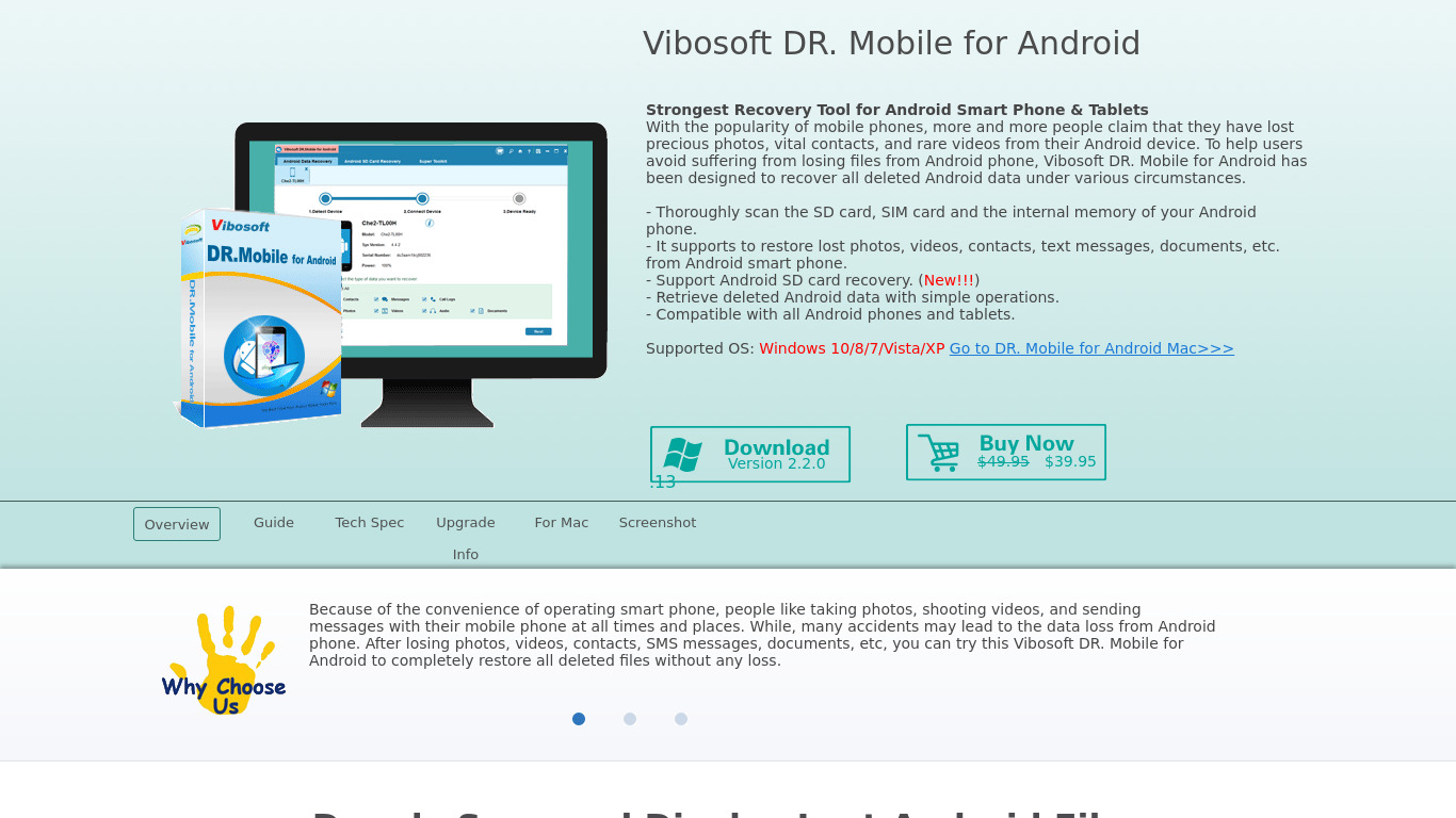 Vibosoft DR. Mobile for Android Landing page