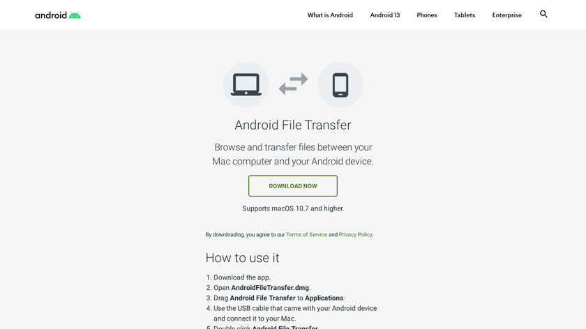 Android File Transfer Landing Page