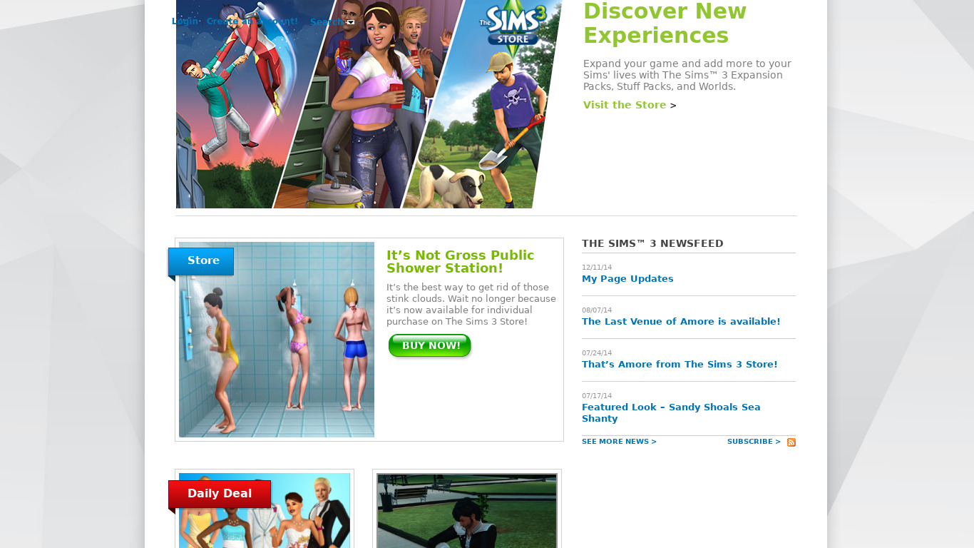 The Sims Landing page