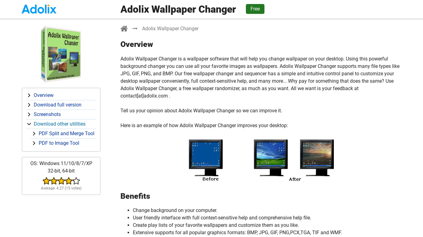 Adolix Wallpaper Changer Landing page