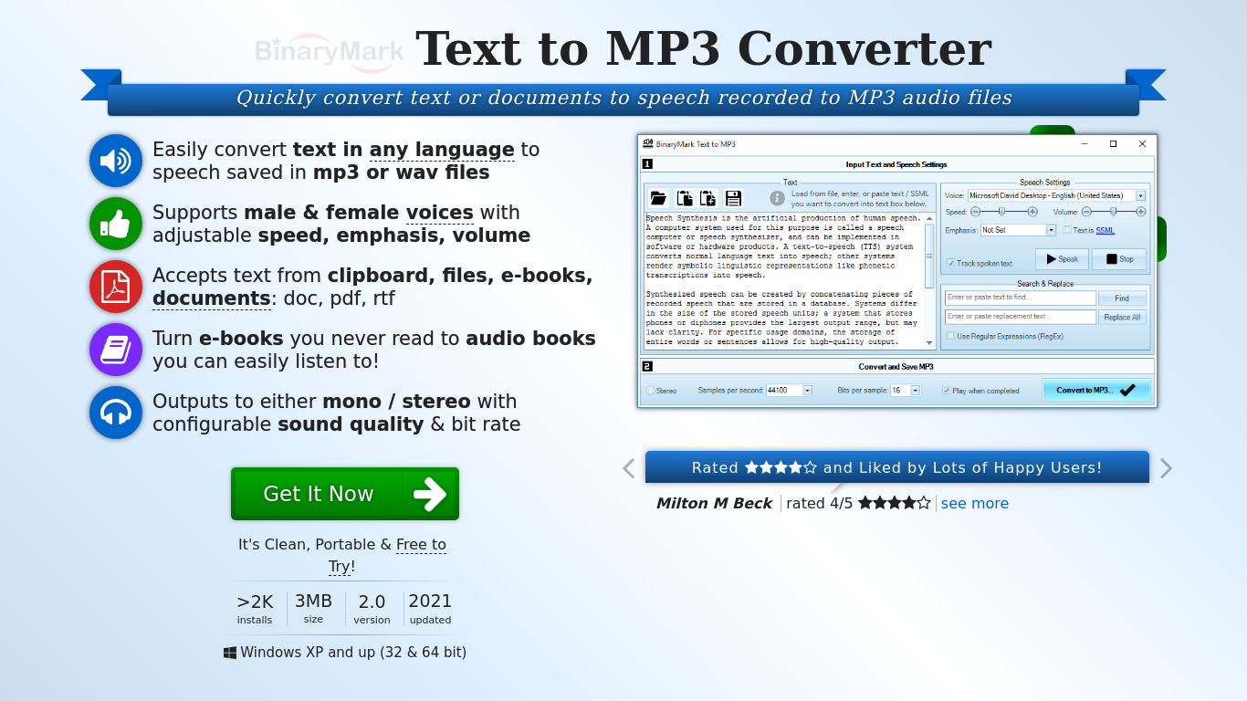 Text to MP3 Converter Landing page