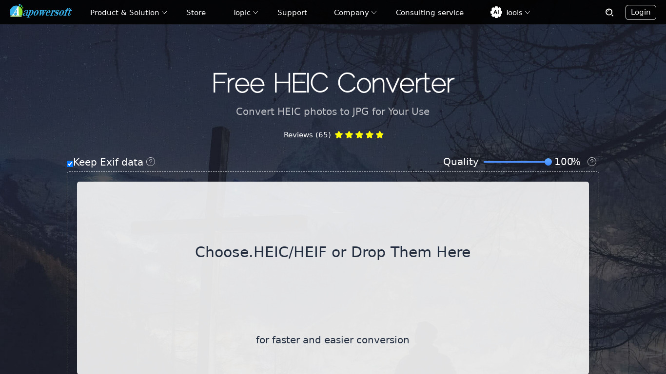 Apowersoft Free HEIC Converter Landing page
