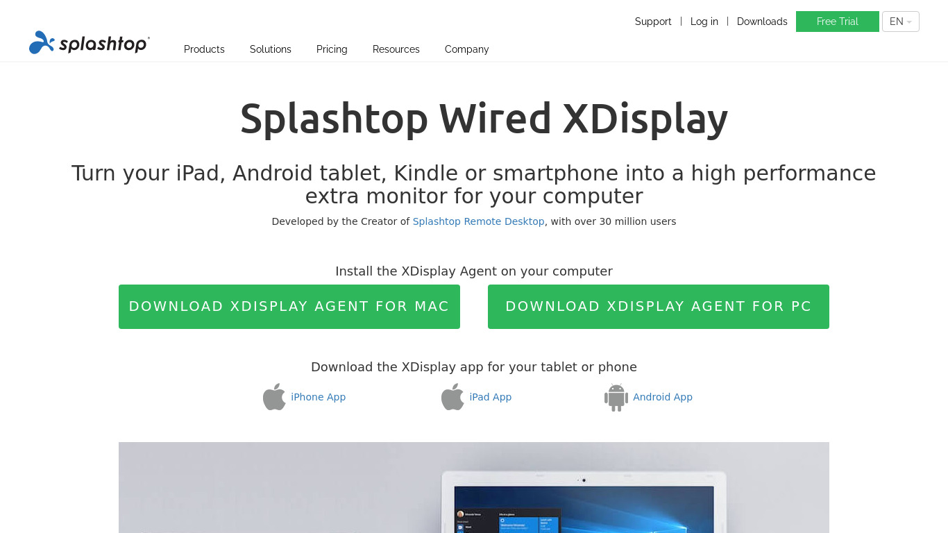 Splashtop Wired XDisplay Landing page