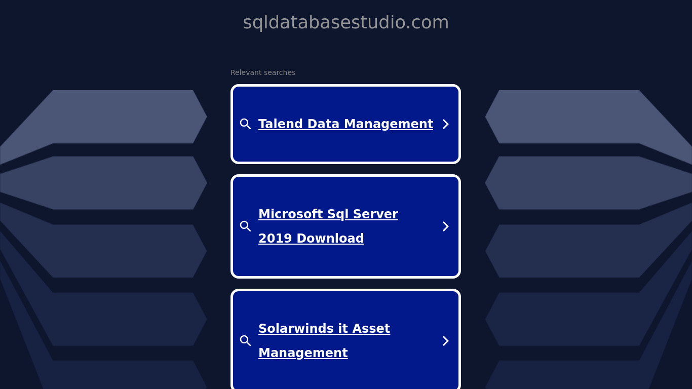 SQL Database Studio Landing page