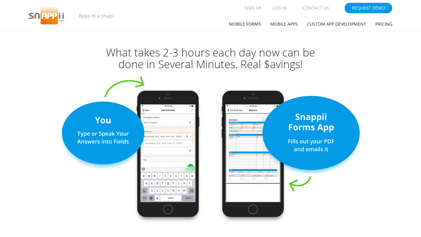 Snappii Mobile Forms Landing page