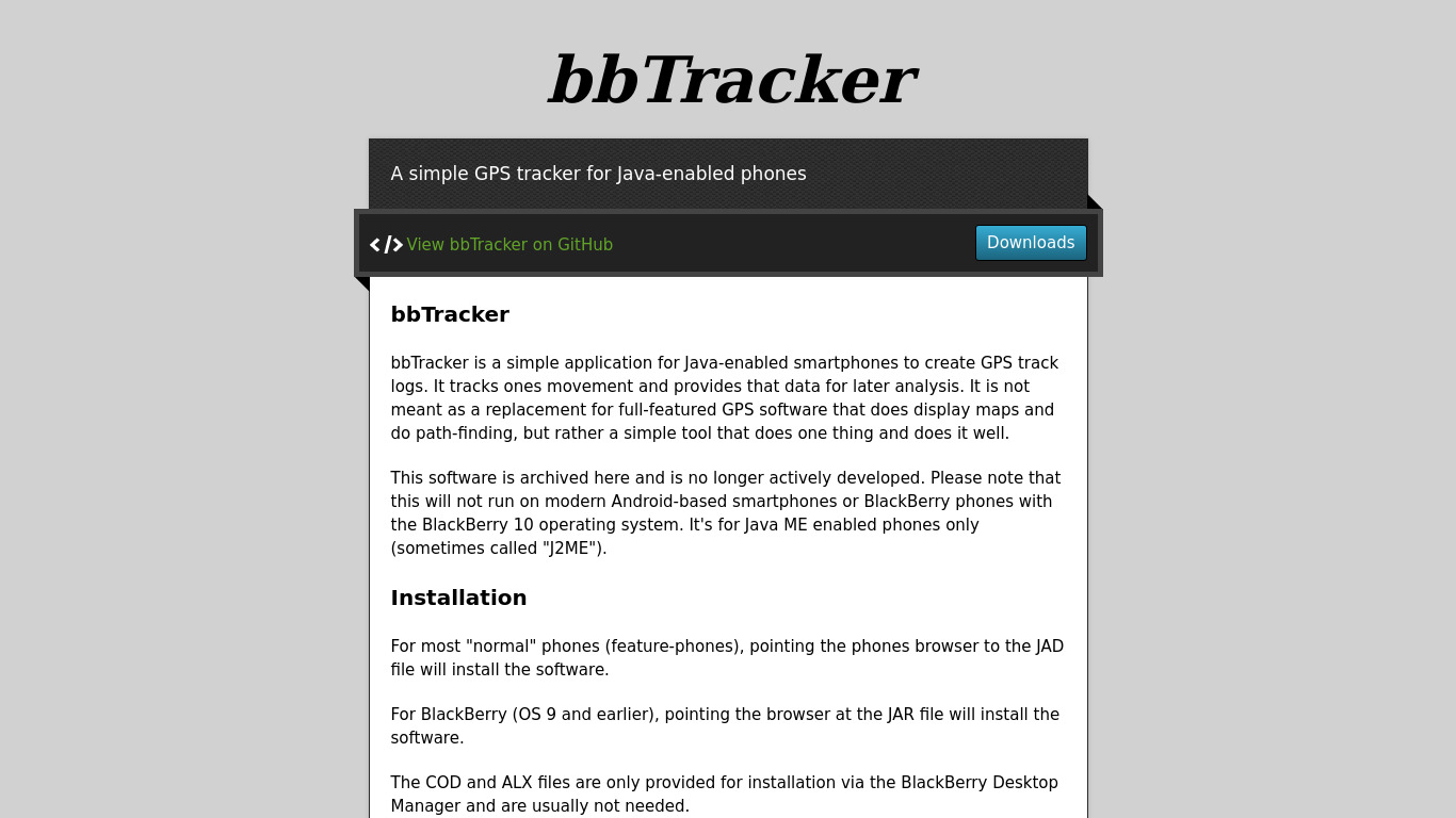 bbTracker Landing page