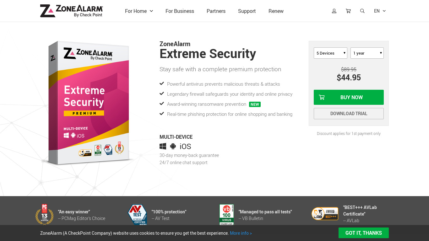 ZoneAlarm Internet Security Suite Landing page