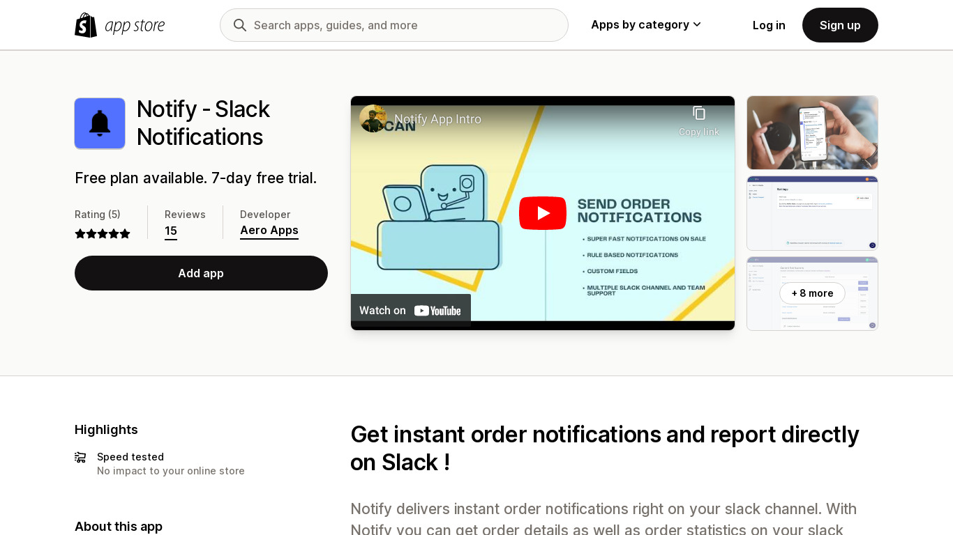 Notify-Slack Notifications Landing page