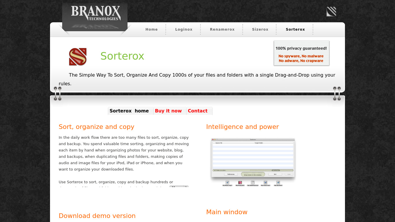Sorterox Landing page
