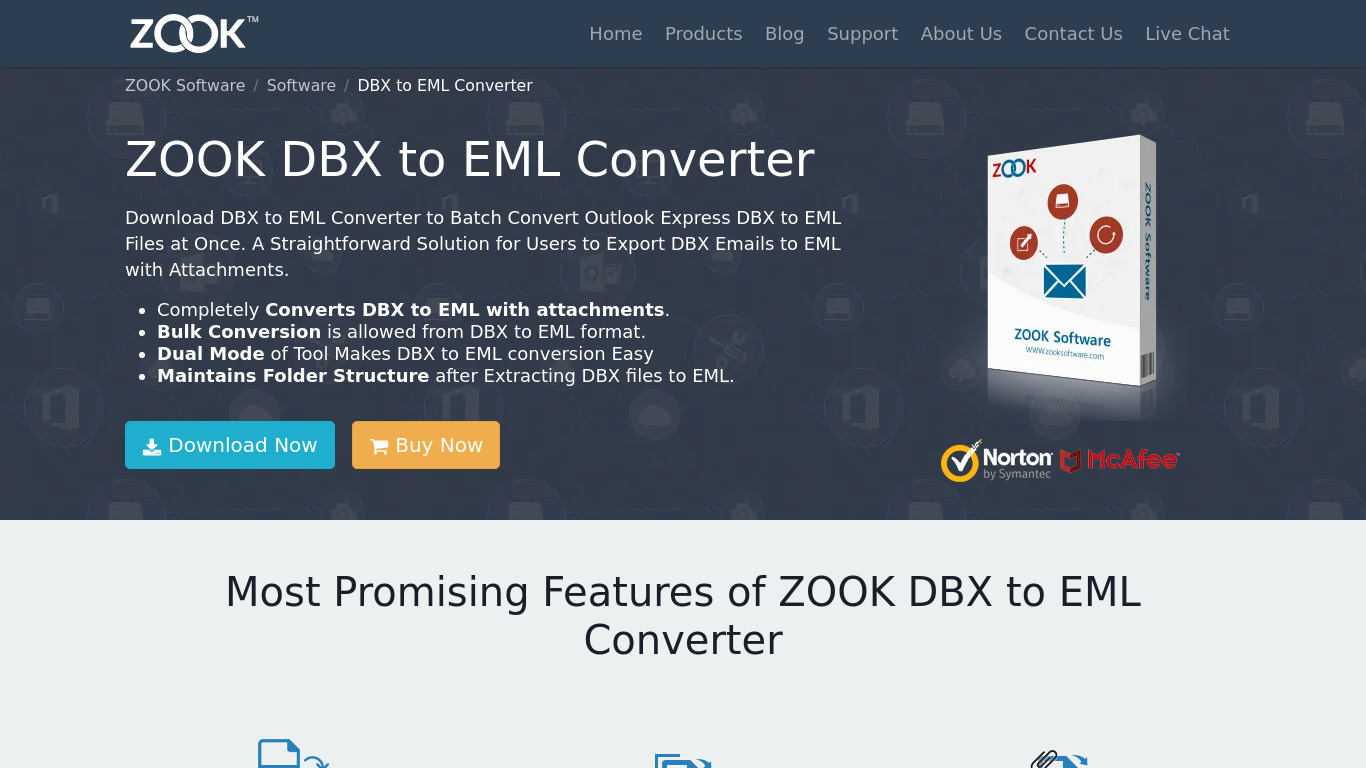 ZOOK DBX to EML Converter Landing page