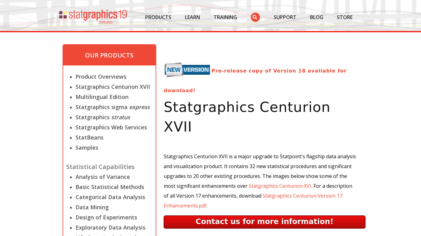 Statgraphics Centurion XVII Landing page
