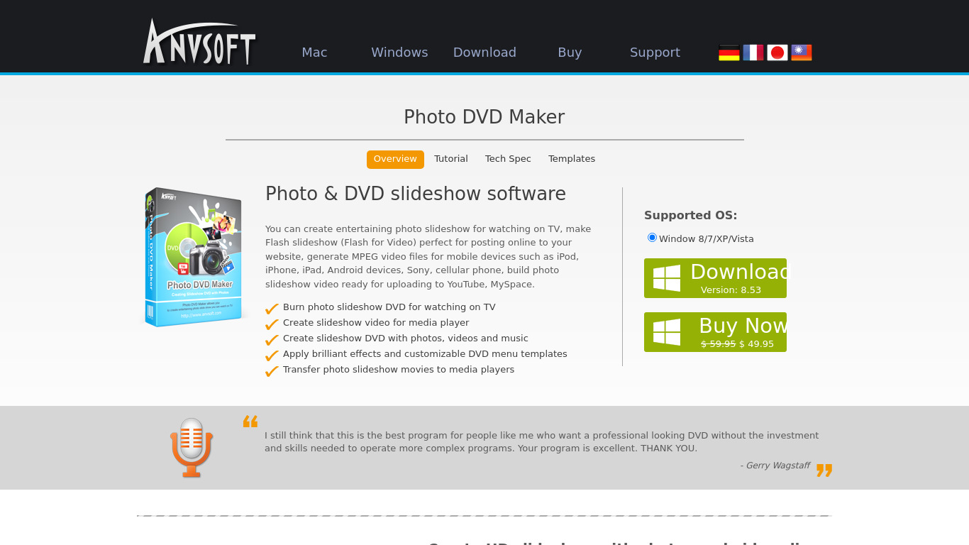 Anvsoft Photo DVD Maker Landing page