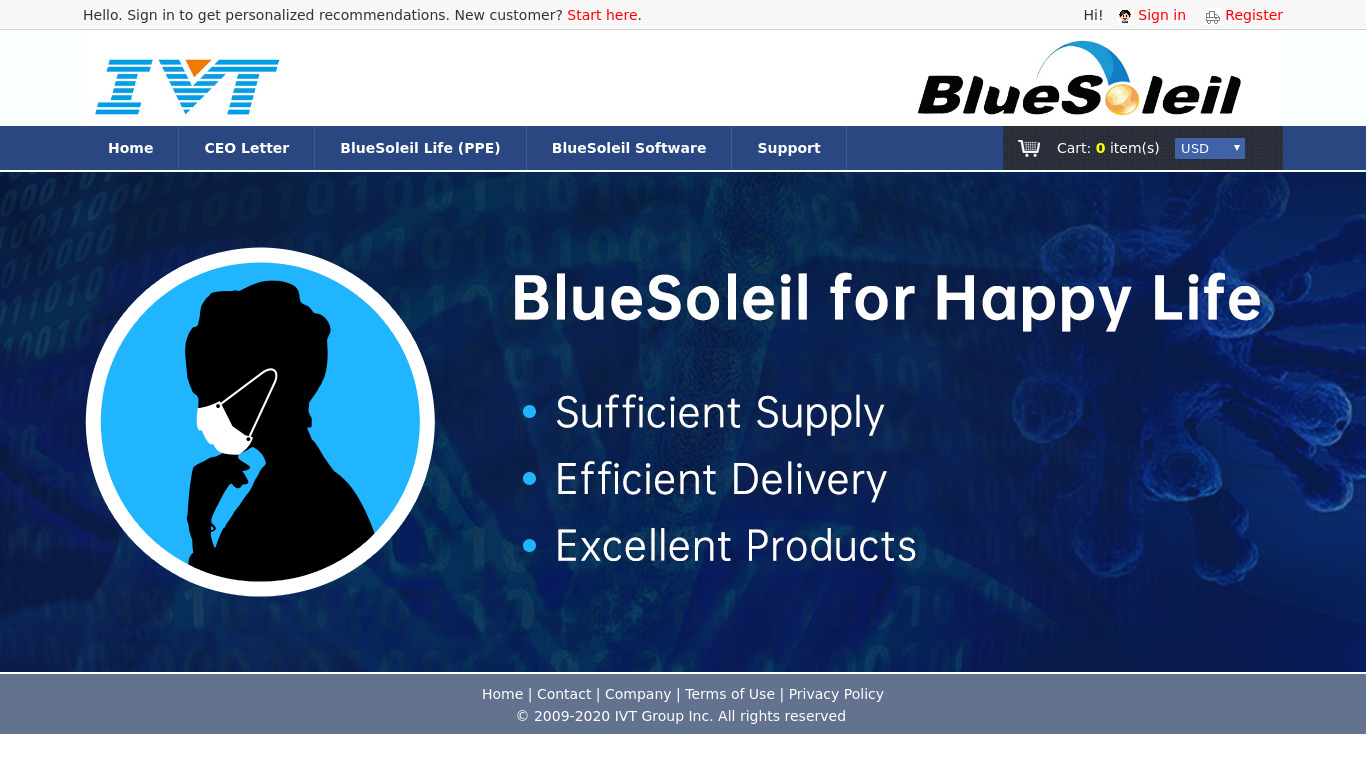 BlueSoleil Landing page