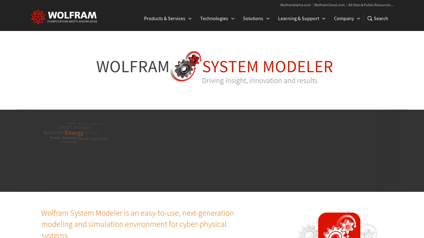 Wolfram SystemModeler Landing page