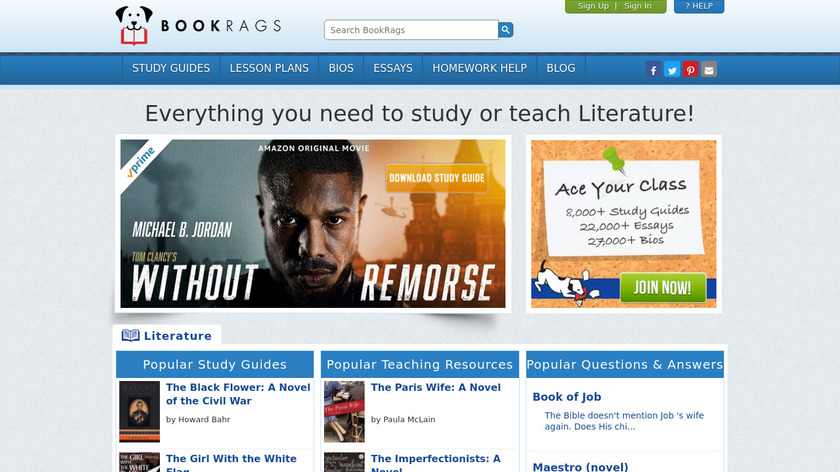 BookRags Landing Page