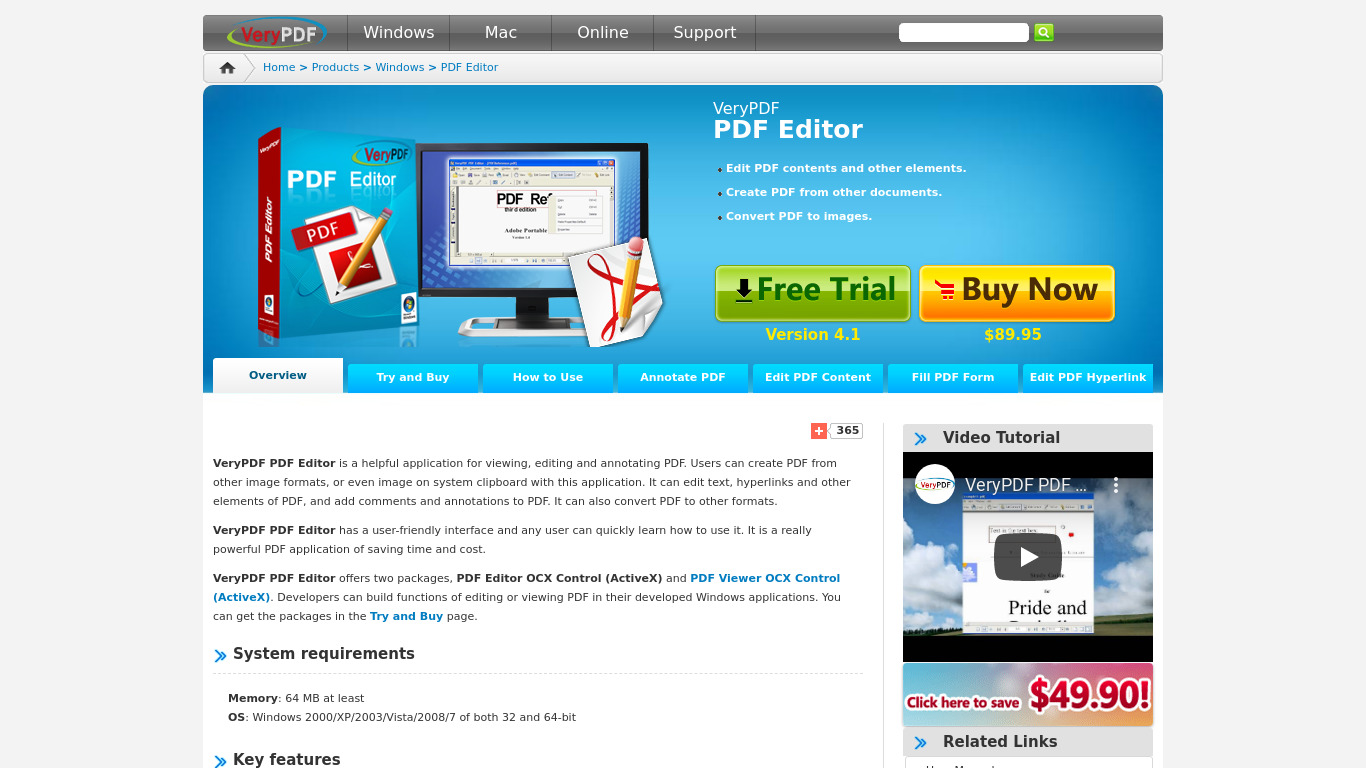 VeryPDF PDF Editor Landing page