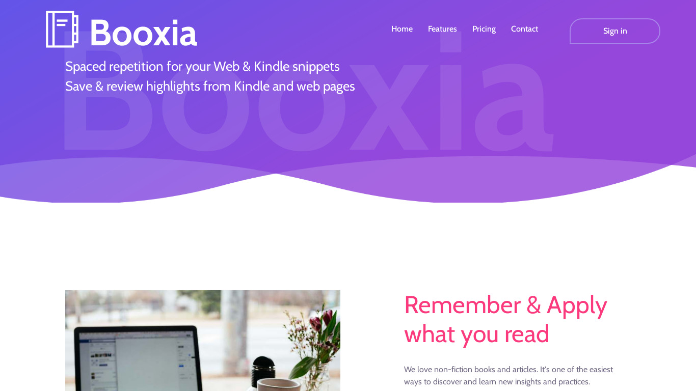 Booxia Landing page