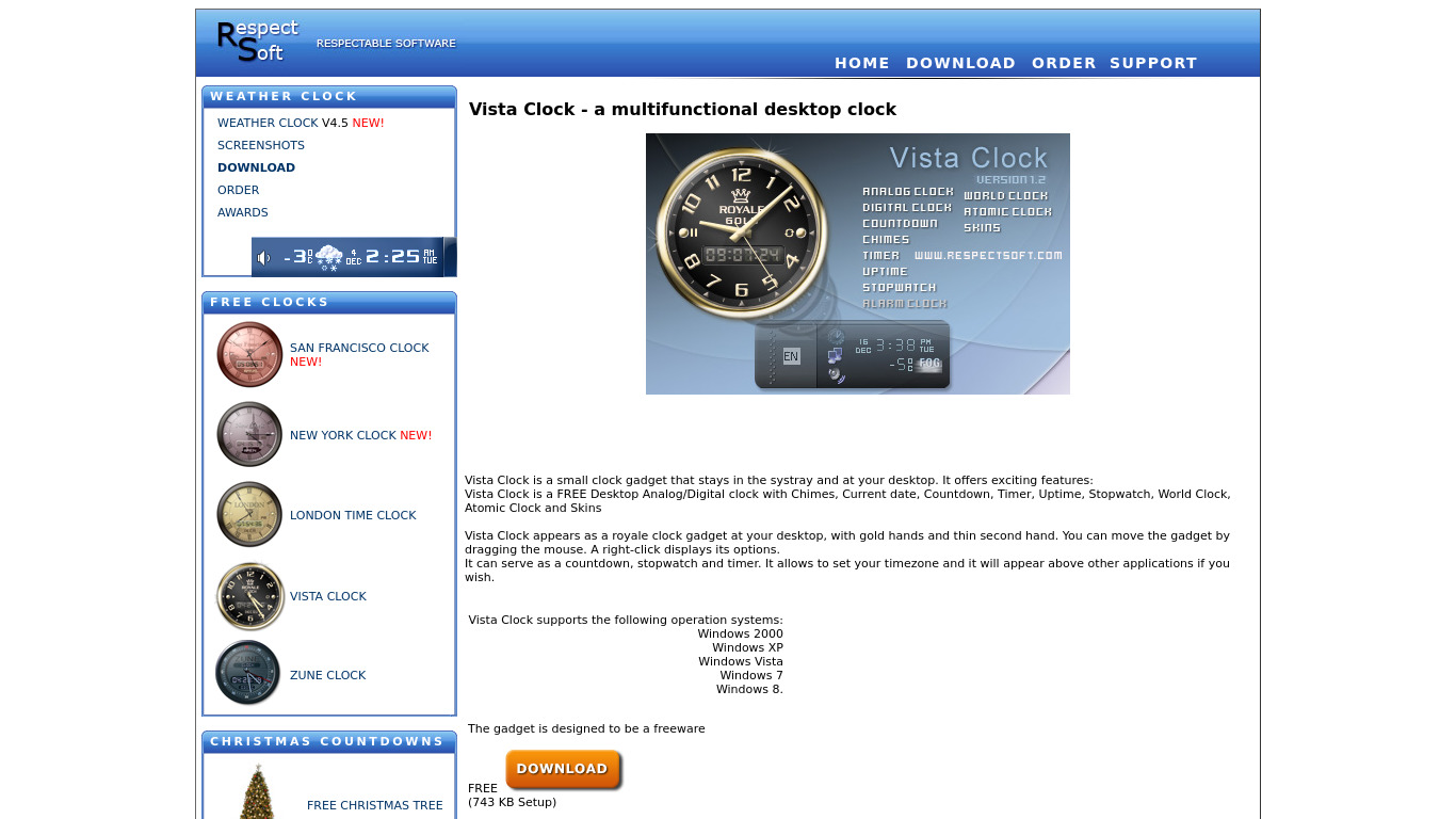 Vista Clock Landing page