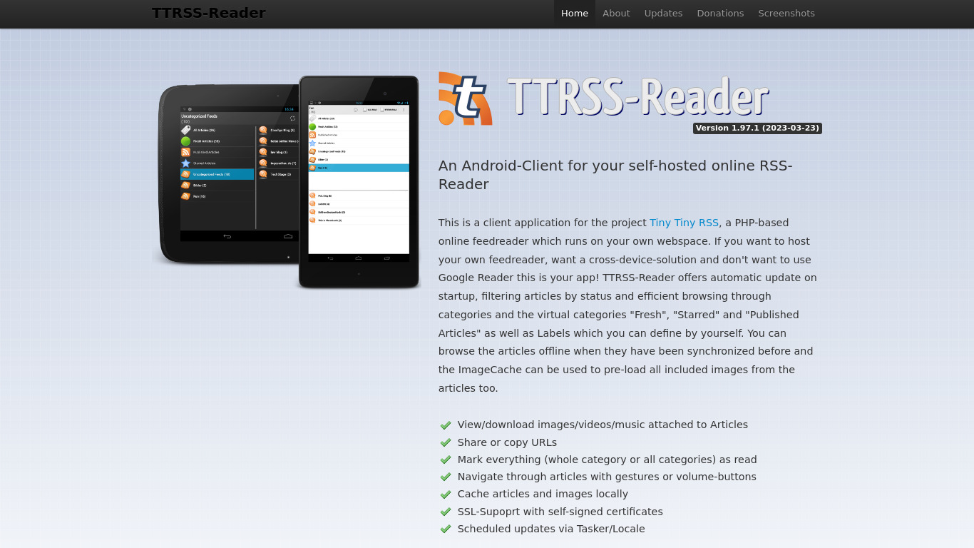 TTRSS-Reader Landing page