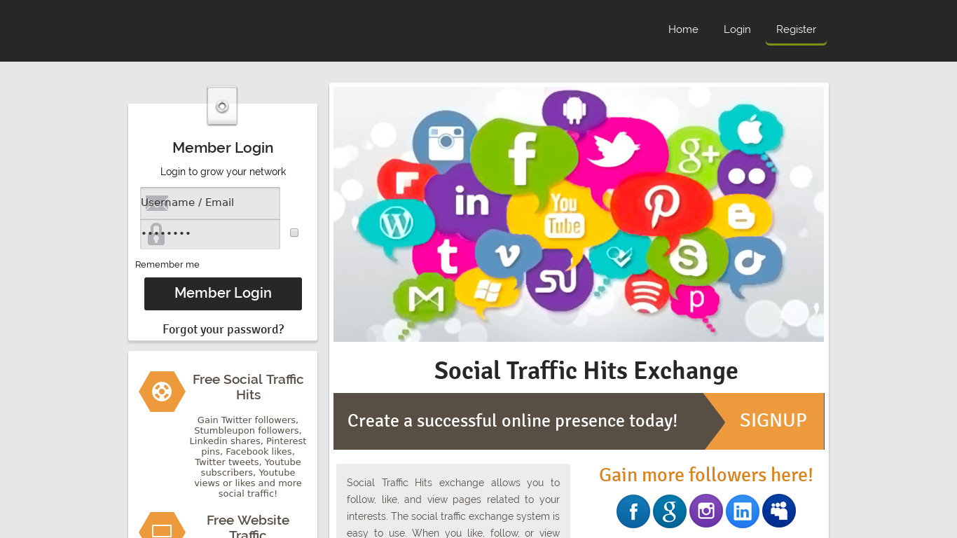 Social Traffic Hits Landing page