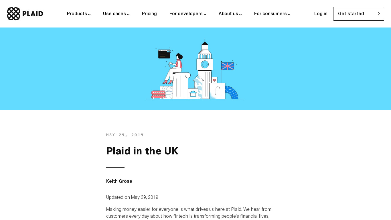 Plaid in the UK Landing page