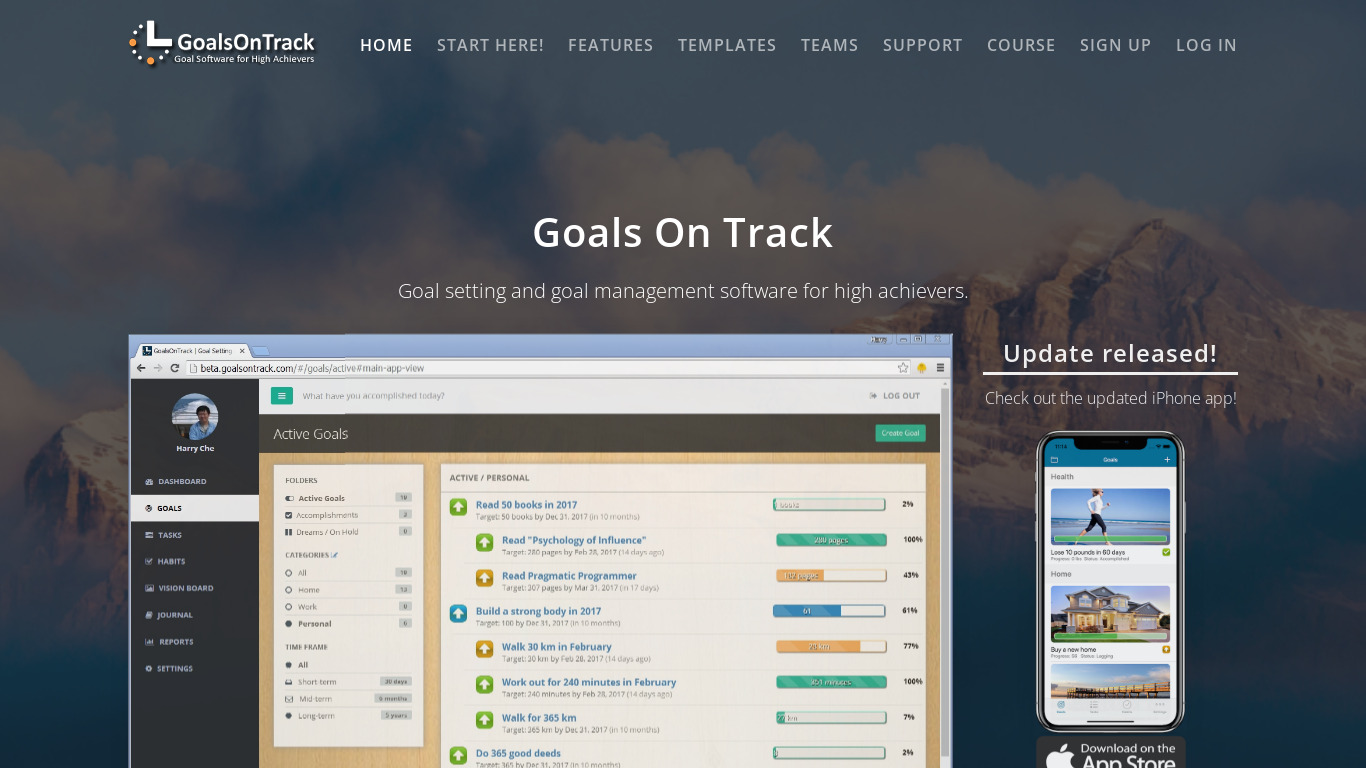 GoalsOnTrack Landing page