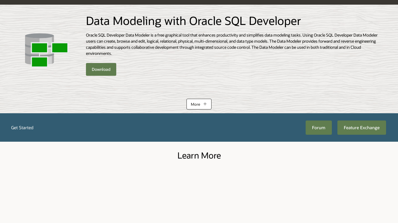 SQL Developer Data Modeler Landing page