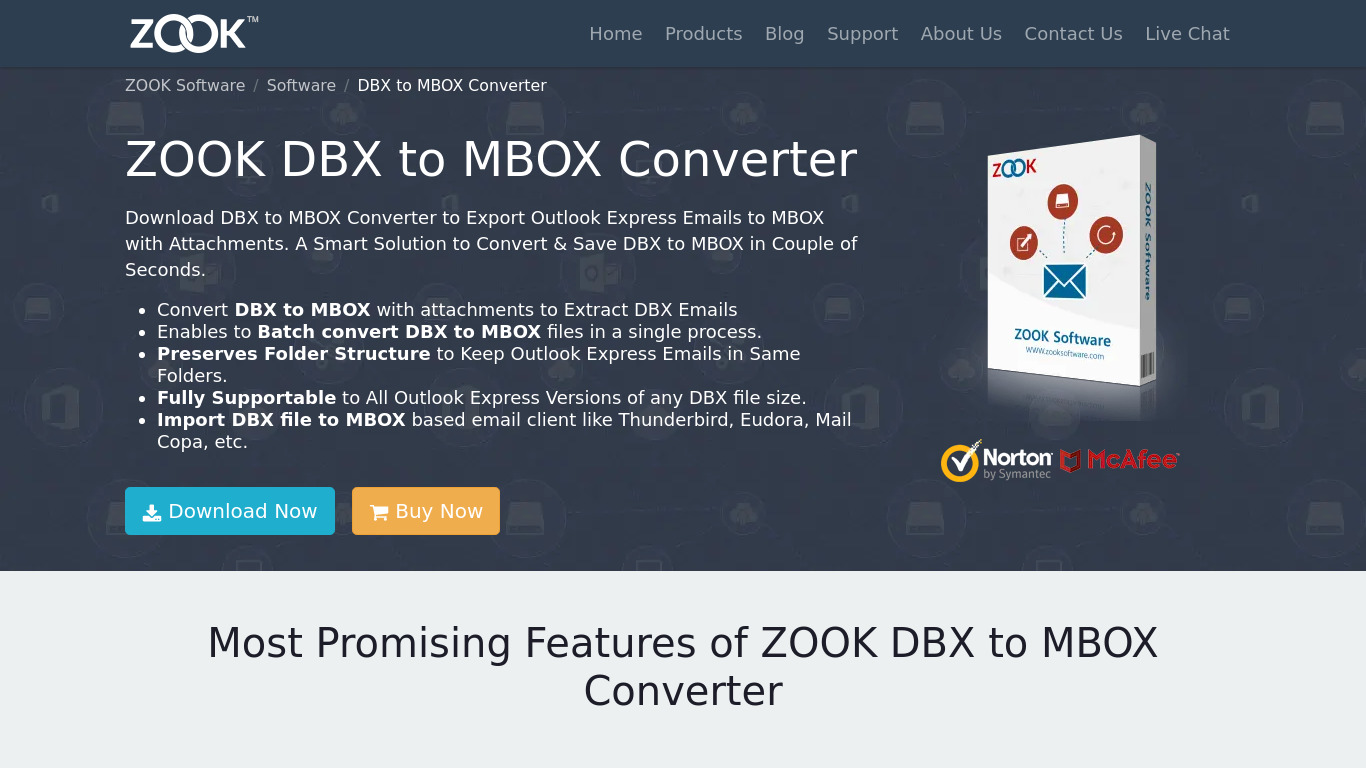 ZOOK DBX to MBOX Converter Landing page
