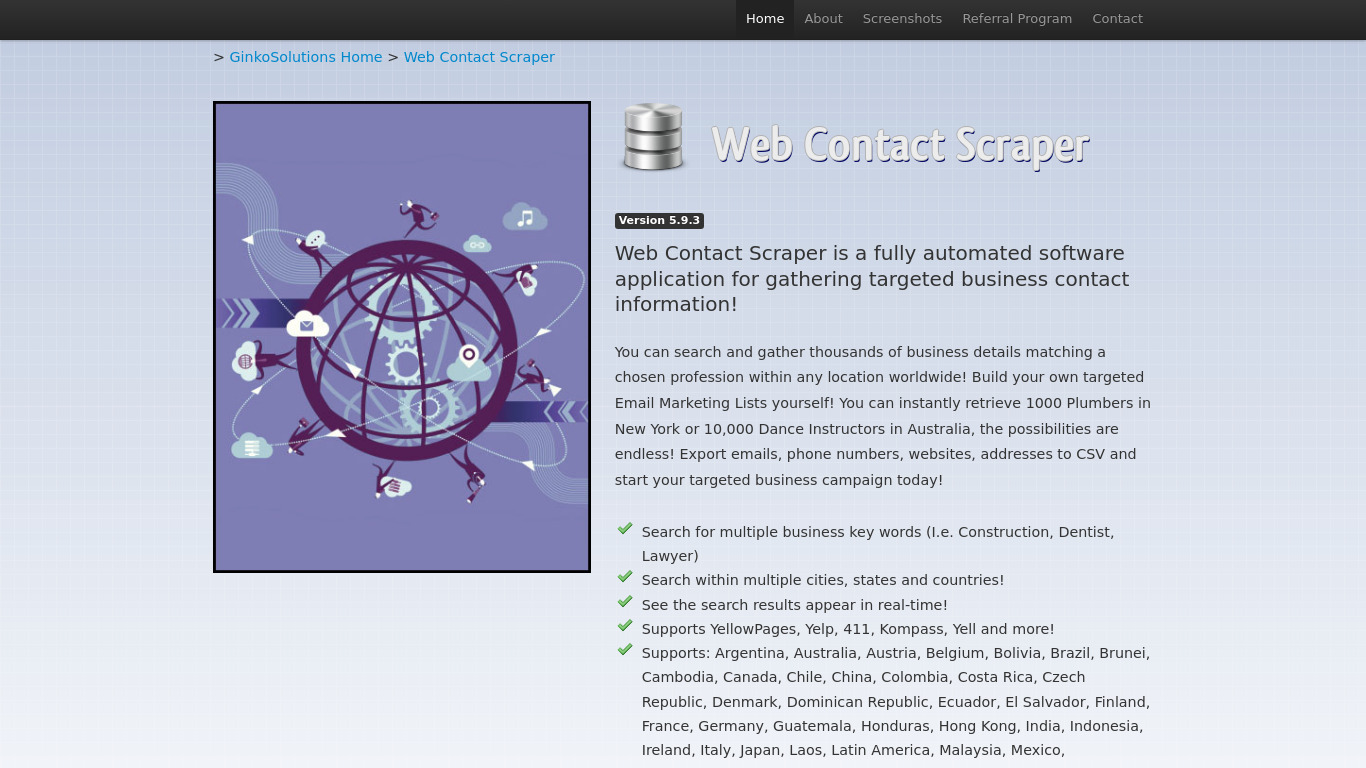 Web Contact Scraper Landing page
