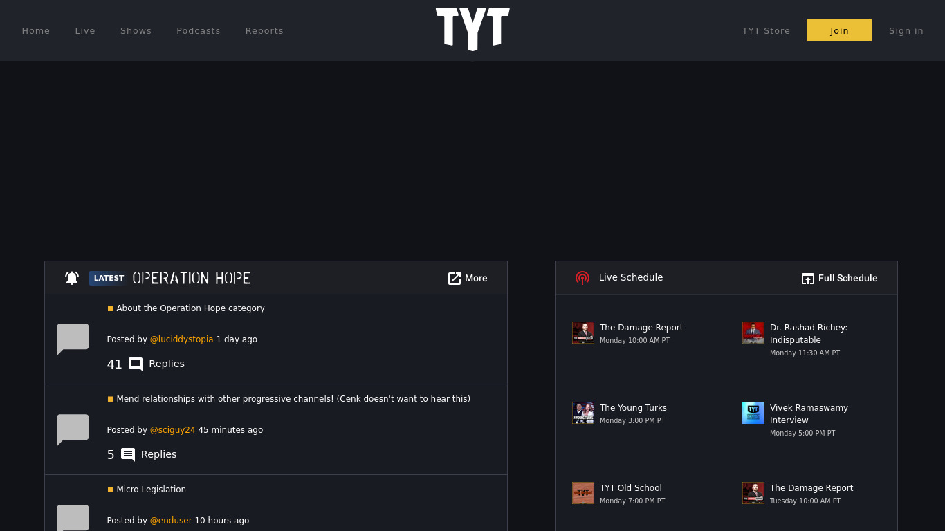 The Young Turks Landing page